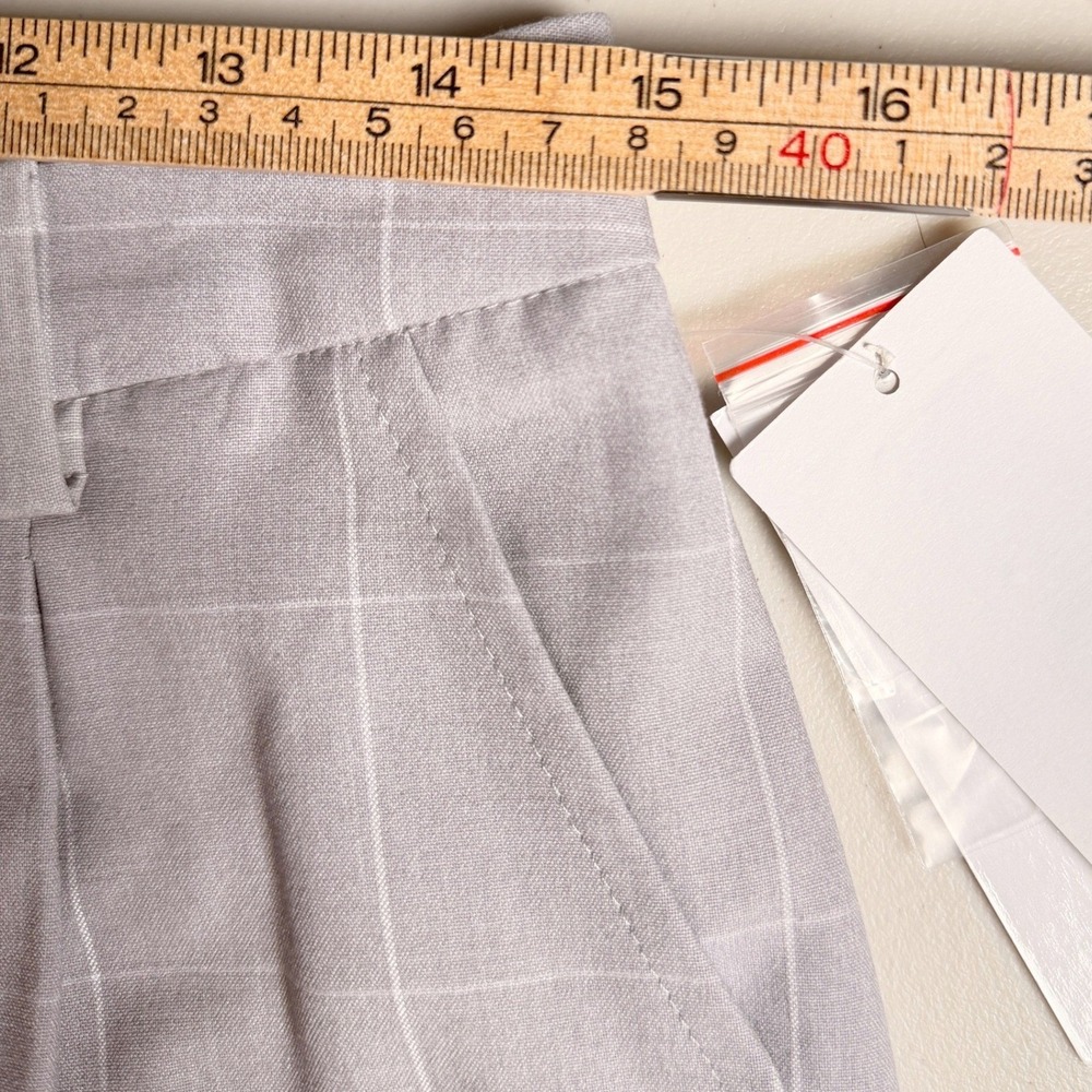 Womens Windowpane Plaid Trousers M Grey Office Workwear Wide Leg Pants Preppy - Picture 10 of 12